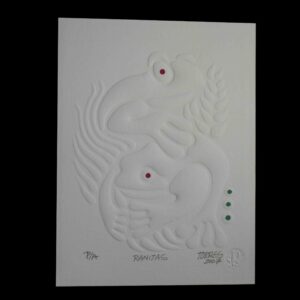 Grabado de rana en papel de algodón